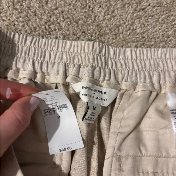 NWT Banana Republic Linen Wide Leg Cropped Pull On Pants in Flax Medium - Picture 5 of 10